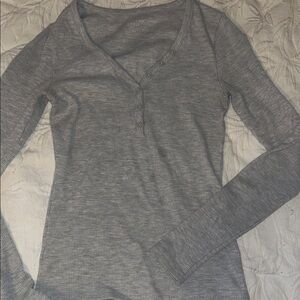 American Eagle Long-Sleeve Henley Thermal Top - Gray
